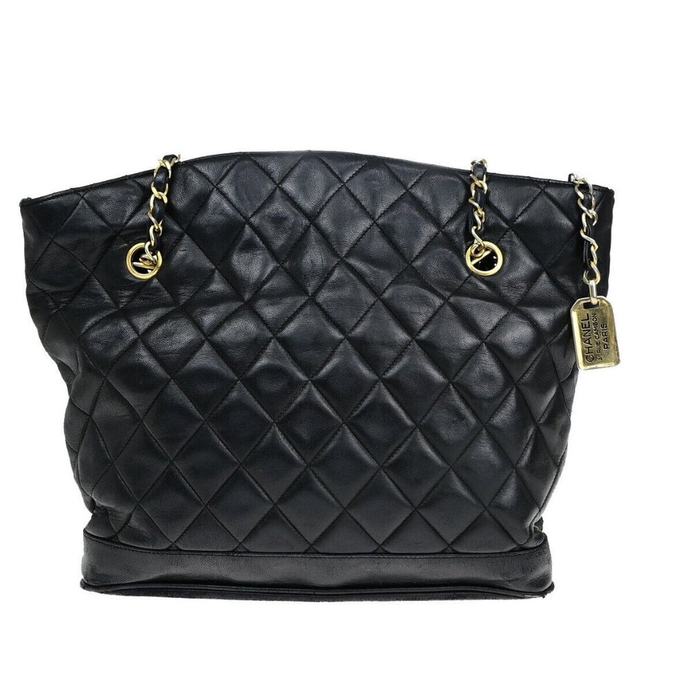 CHANEL CC Logo Matelasse Chain Shoulder Tote Bag Leather Black - Picture 3 of 14